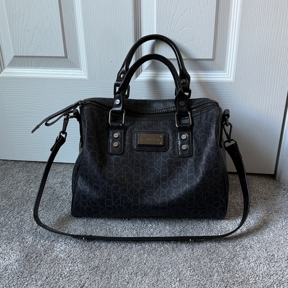 Calvin Klein Black Canvas Leather Bag